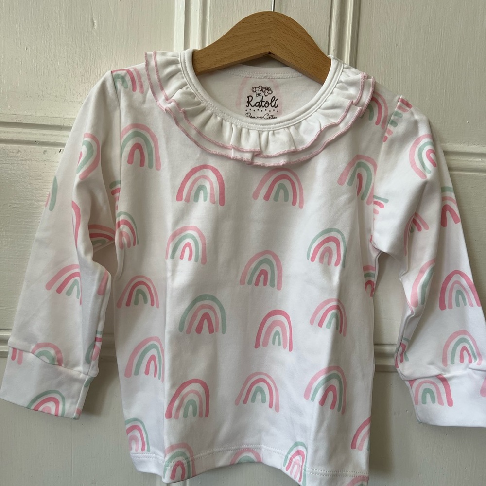 Long Sleeve Shirt with Rainbow Design - White and Pink